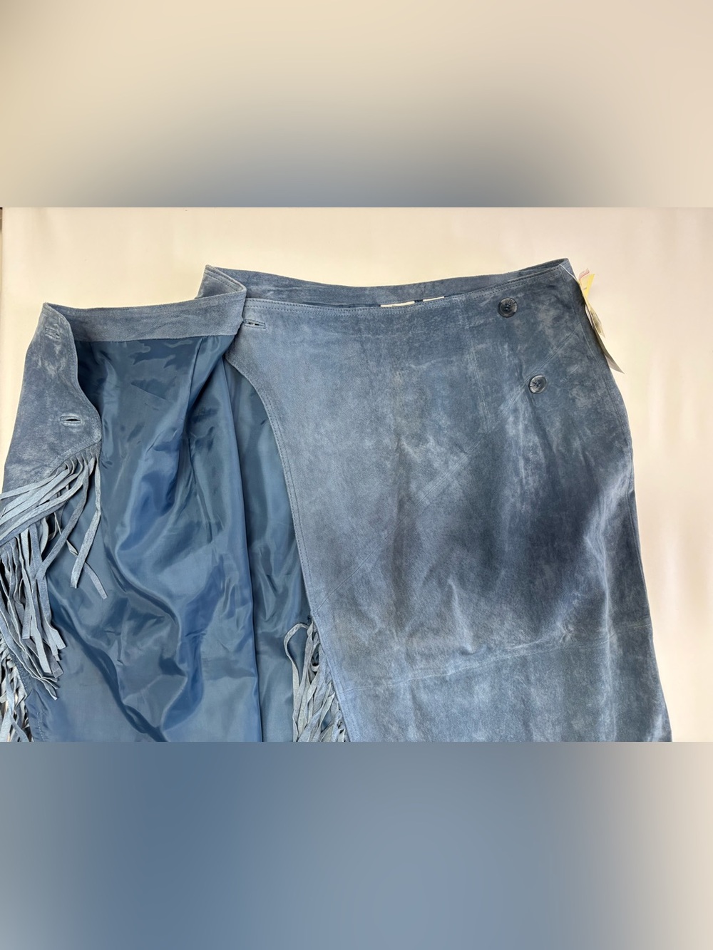 Vintage 90’s Blue Suede Newport News Styleworks Fringe Wrap Skirt NWT - Picture 5 of 11